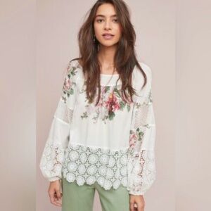 🆕 Tracy Reese x Anthropologie Stacey Floral Embroidered Blouse Size XS